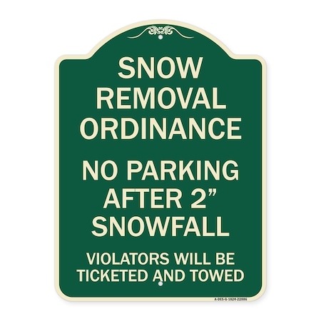 Signmission Snow Removal Ordinance No Parking After 2 Snowfall Heavy-Gauge Alum Sign, 24" x 18", G-1824-22886 A-DES-G-1824-22886